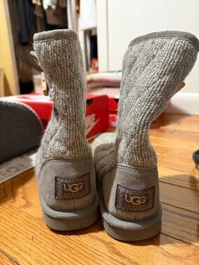 UGG Women's Knit Button Winter Boots - Light Gray